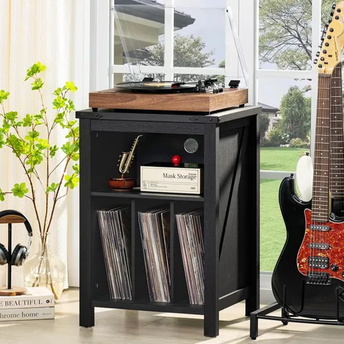 Vista 4 de Joaxswe - Soporte para tocadiscos con almacenamiento para discos de vinilo, mesa para tocadiscos color negro que sostiene hasta 160 álbumes