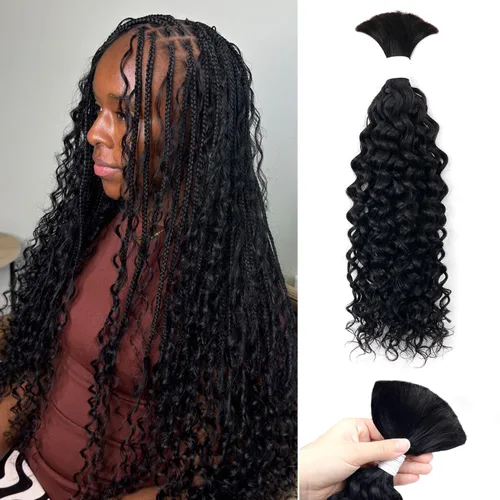 Vista 21 de Liqusee Cabello Humano para Trenzar 3.53 oz Un Paquete 14 Pulgadas Negro Natural Ondulado Rizado a Granel Cabello Humano para Trenzar Sin Trama 100%