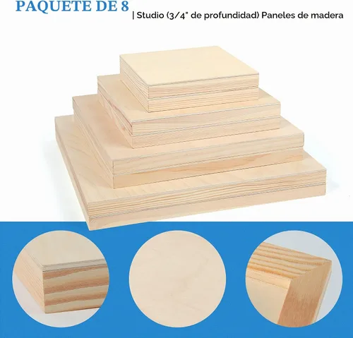 Vista 5 de Falling in Art Kit de paneles de lienzo de madera de abedul sin terminar, 8 paquetes de 4 tamaños Studio 3/4 pulgadas de profundidad para verter