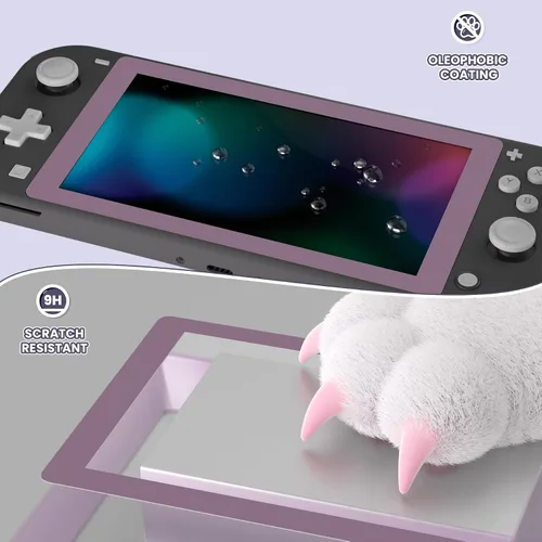 Vista 4 de eXtremeRate 2 Pack Dark Grayish Violet Border Transparent HD Saver Protector Film, Tempered Glass Screen Protector for Nintendo Switch Lite