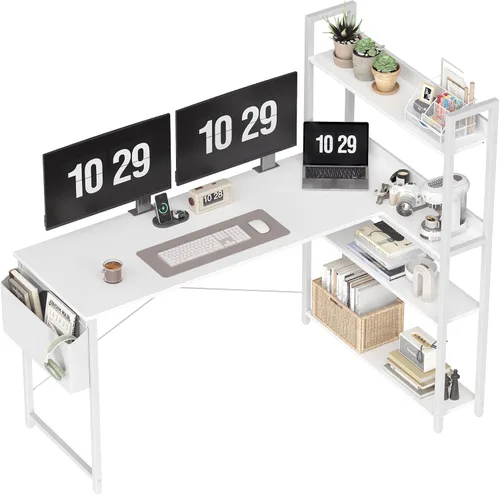 Vista 7 de Treesland 40 Inch Computer Desk with Bookshelf, Corner Desk with Storage, L Shaped Desk, Home Office Desks, Writing Study Desk for Bedroom, Black
