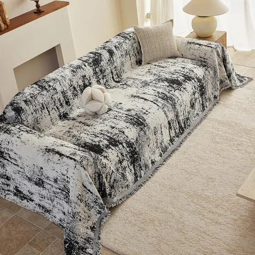 Vista 47 de HANDONTIME Chevron Pattern Couch Cover Vertical Striped Jacquard Sofa Cover Modern Minimalist, Khaki and White, Sofa Covers Washable, Pet Friendly