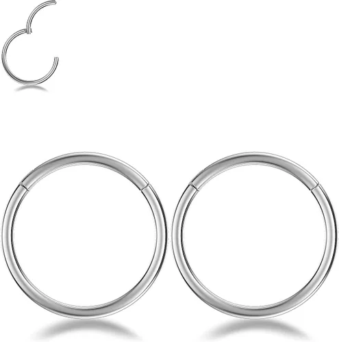 Vista 8 de Nose Rings Hoop and Nose Studs Sets for Women Men,Hypoallergenic 316L Surgical Stainless Steel Hinged Clicker Segment Nose Rings Hoop Helix