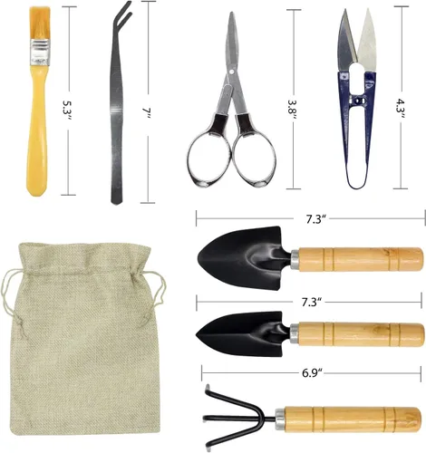 Vista 2 de Mini juego de herramientas de jardinería, kit de suculentas, juego de herramientas para suculentas, Bonsai, jardinería, incluye podadora, tijeras
