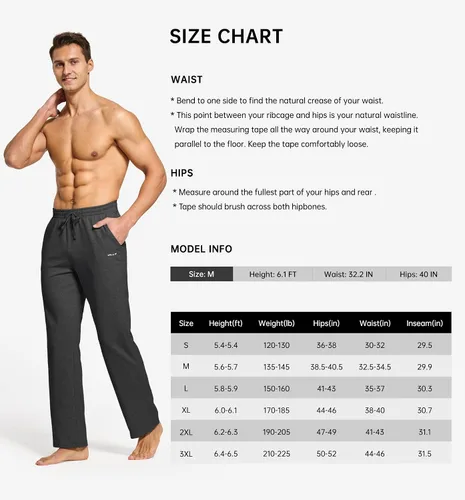 Vista 7 de Willit - Pantalones de ejercicio de algodón para hombre, con parte inferior abierta, ajuste holgado, atléticos, con bolsillos, para casa, yoga