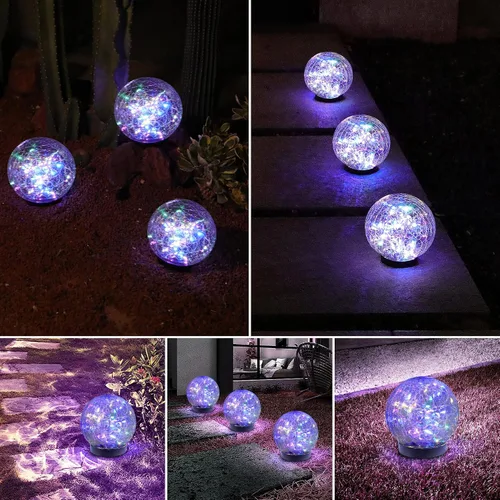 Vista 7 de MLKNK Luces solares de globo para exteriores, impermeables, bolas solares, luces solares de jardín, orbes para exteriores, paquete de 2 bolas