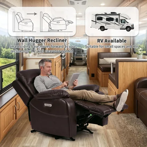Vista 4 de EONIX - Silla reclinable eléctrica de doble motor, cero espacio libre Marrón oscuro