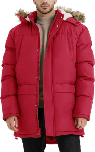 Vista 8 de Chaqueta de invierno larga con capucha para hombre, acolchada, a prueba de viento, parka acolchada con relleno