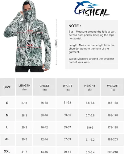 Vista 5 de FISHEAL Camisas de caza para hombre con máscara UPF 50+ Camo Manga Larga Pesca Sudadera con Capucha con Cordón Ajustable