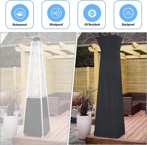 Vista 6 de Pyramid Torch - Cubierta cuadrada para calentador de patio, resistente al agua, 420D Oxford, para calentador de propano, con cierre cremallera
