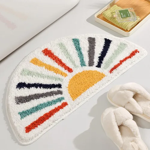 Vista 9 de TRUEDAYS Alfombra de baño beige, medio círculo, bonita alfombra de baño bohemia, suave y esponjosa, absorbente de agua, lavable a máquina