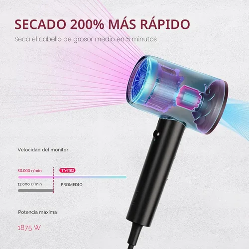 Vista 2 de Secador de pelo con difusor TYMO - Secador de pelo iónico de 300 millones con difusor y accesorio de peine para cabello rizado, secador de pelo
