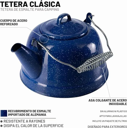 Vista 2 de COLETTI Estufa clásica de té para acampar, hervidor de viaje, tetera compacta para estufa, revestimiento de esmalte importado alemán resistente a