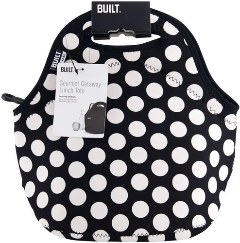 Vista 7 de BUILT Gourmet Getaway Bolsa Tote de Almuerzo de Neopreno Suave - Ligera, Aislada y Reutilizable, Talla Única, Big Dot Negro y Blanco