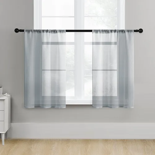 Vista 44 de MRTREES Cortinas transparentes de Aqua Blue, para cocina, de 36 pulgadas de longitud, cortinas transparentes de gasa con filtro de luz, cortinas