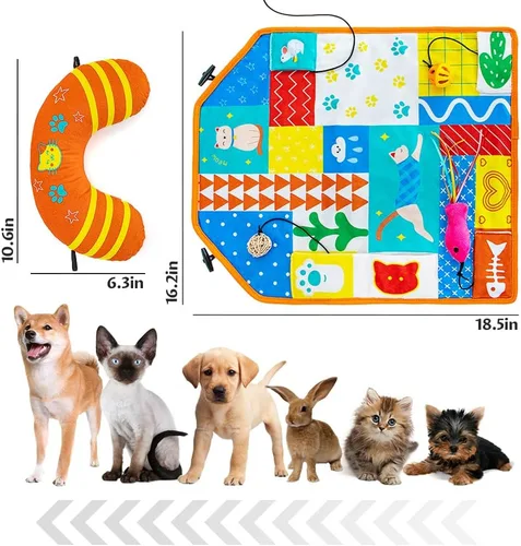 Vista 7 de Tapete 2 en 1 para gatos con almohada para gatos pequeños, medianos y grandes, lindos juguetes de hierba gatera para gatos, juguetes de felpa suave