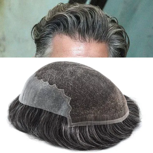 Vista 19 de Mens Toupee Human Hair Replacement System Swiss Lace Toupee For Men Hair Piece Protesis Capilar Mens Hairpiece 5X7#1 Jet Black 120% Density