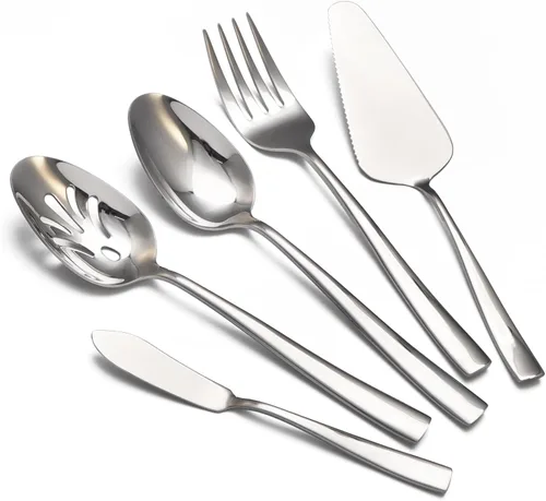 Vista 12 de Juego grande de utensilios de servir para anfitriona, cucharas de servir de acero inoxidable resistentes, cucharas ranuradas, tenedor de servir