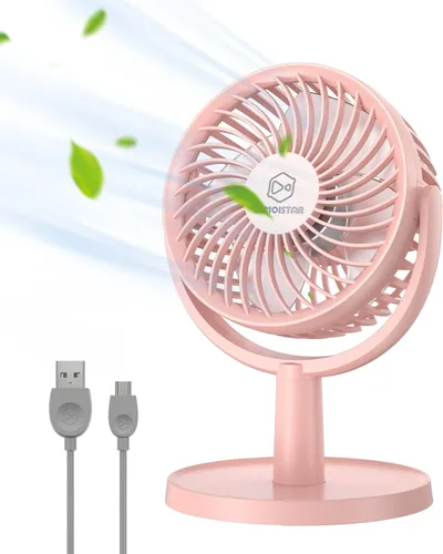 Vista 8 de Mini ventilador de escritorio, ventilador de escritorio alimentado por USB con 4 velocidades, pequeño pero potente, flujo de aire fuerte, trabajo