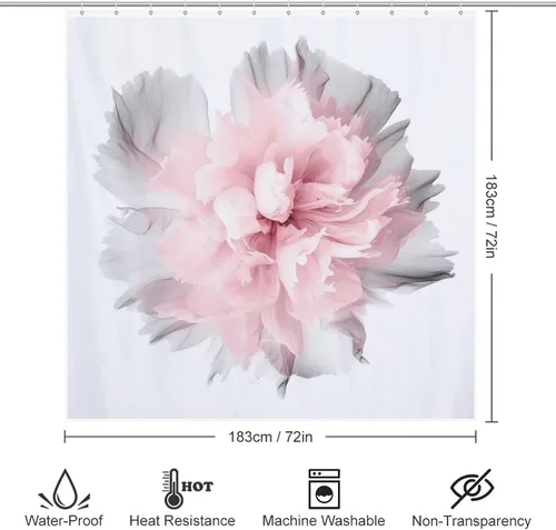 Vista 6 de YLATY2877 - Cortina de ducha abstracta de flores para baño, juego de cortina de ducha bohemia floral roja y rosa, tela transparente, moderna