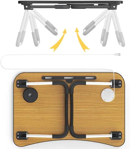 Vista 6 de Elekin - Mesa de cama plegable para computadora portátil, con cajón de almacenamiento/soporte para tazas, escritorio plegable multifunción