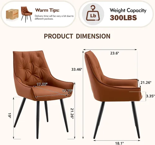 Vista 2 de Set of 2 Modern Minimalist Style Faux Leather Dining Room Chair,Elegant Refined Side Chair,Sturdy Structure Conversation Chair with Black Sanded