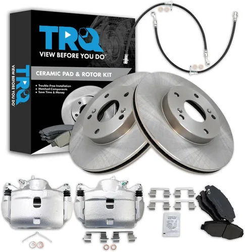 Vista 56 de TRQ Juego de pastillas de freno delanteras y rotores de cerámica, pinzas, mangueras, compatibles con Honda Odyssey 2005-2010