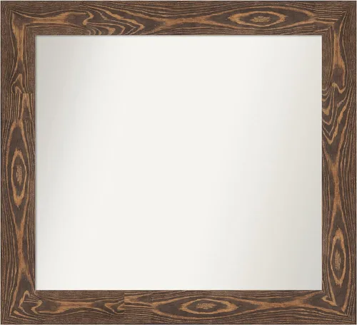 Vista 153 de Amanti Art Espejo de baño marrón para sobre fregadero, 26 x 26 pulgadas, espejo de tocador cuadrado marrón rústico Alexandria, marco de madera