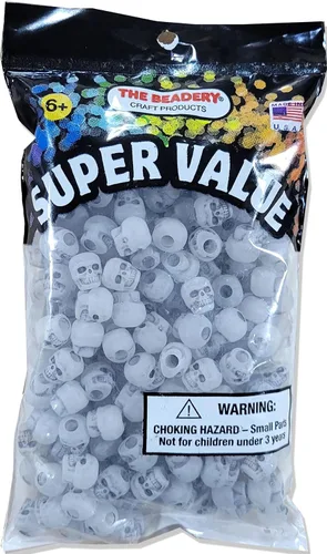 Vista 2 de The Beadery 1180SV097A - Bolsa de 4 onzas de cuentas de calavera, que brillan en la oscuridad