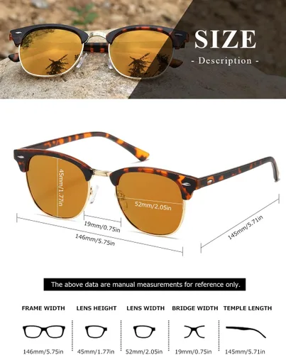 Vista 53 de AEVOGUE Gafas de sol polarizadas para mujeres y hombres semi marco retro gafas de sol AE0369