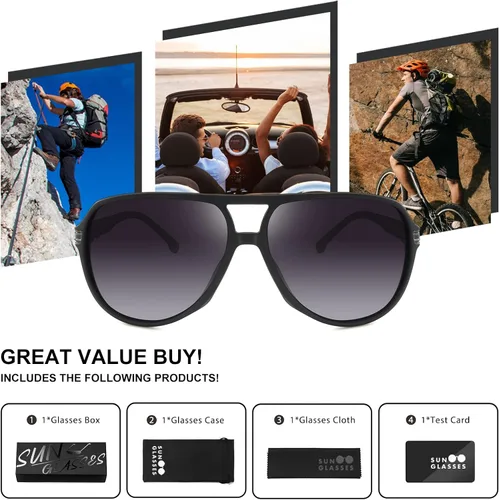 Vista 6 de POLARKING Lentes de sol polarizados de aviador para hombres y mujeres, doble puente cuadrado, gafas de sol deportivas, lentes de sol piloto