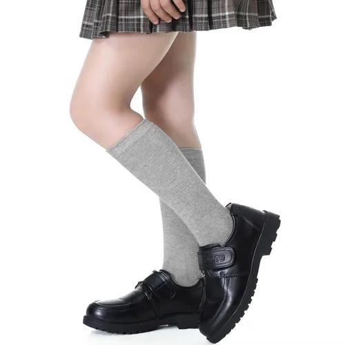Vista 4 de Zando Calcetines deportivos de algodón con tres rayas para niños y niñas, uniforme de tubo, lindo tubo hasta la rodilla