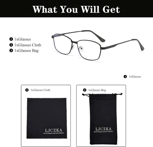 Vista 7 de LJCZKA Lentes rectangulares con bloqueo de luz azul para hombres y mujeres, marco de metal cuadrado, anteojos antifatiga ocular clásica