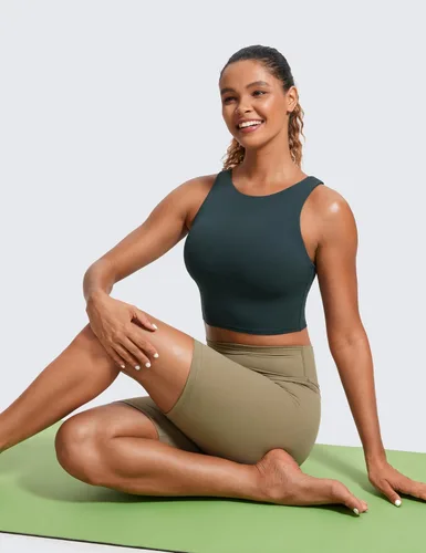 Vista 3 de CRZ YOGA Butterluxe - Brasier deportivo de cuello alto y espalda cruzada para mujer, camiseta corta acolchada para entrenamiento con brasier