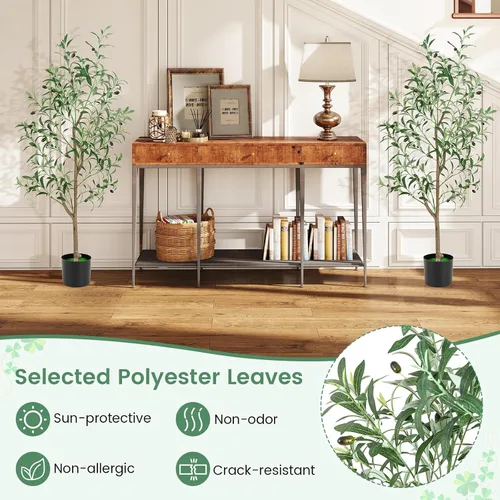Vista 6 de GOFLAME Paquete de 2 olivos artificiales, árbol de seda de olivo sintético en maceta de 4.5 pies con ramas y frutas realistas, plantas verdes falsas