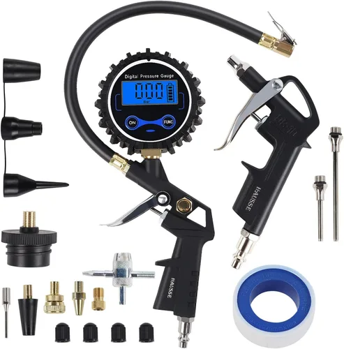 Vista 8 de Hausse Kit de accesorios para compresor de aire de servicio pesado, pistola sopladora de aire y accesorios de manguera de aire, kit de herramientas