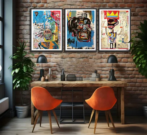 Vista 3 de 3 piezas de arte callejero de grafiti azul para decoración de pared, arte moderno, estética, lienzo, pintura, pintura abstracta, póster de hombre