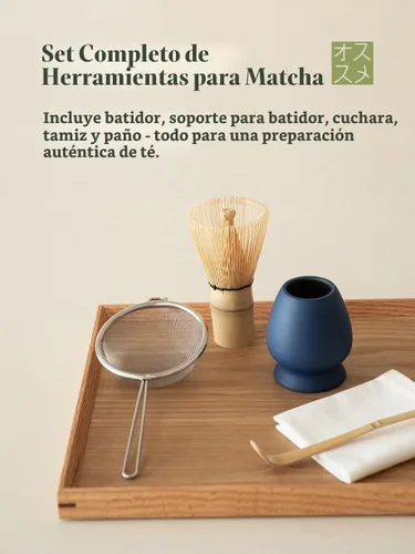 Vista 5 de Juego de 6 batidores japoneses de matcha, hecho a mano con cuenco (chawan), batidor de bambú (Chasen) y soporte, cuchara, tamiz y toalla de té, kit