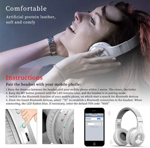 Vista 10 de Bluedio H Turbine Auriculares inalámbricos Bluetooth 5.0 estéreo con micrófono, auriculares con graves impactantes con bolsa de almacenamiento