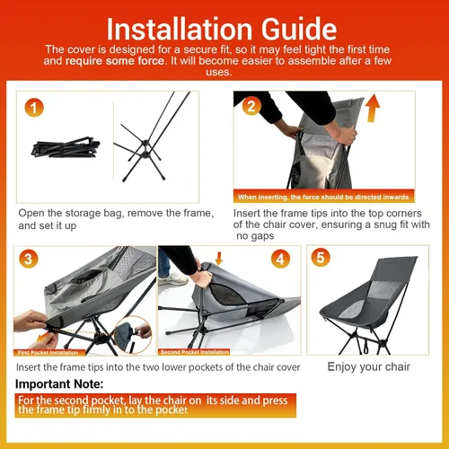 Vista 4 de IEJ Silla de camping ultraligera con respaldo alto, silla plegable portátil con pies antideslizantes resistentes a la abrasión, soporta hasta 270