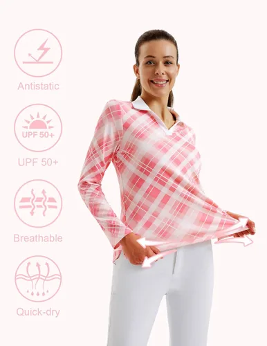 Vista 2 de JACK SMITH Polo de golf de manga larga para mujer, cuello en V, atlético, para tenis, absorbe la humedad