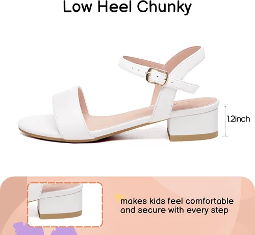 Vista 9 de Athlefit Sandalias para niñas, puntera abierta, correa en el tobillo, tacones bajos, zapatos de vestir para niñas pequeñas y grandes