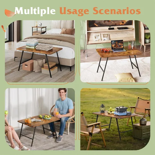 Vista 4 de WLIVE Mesa auxiliar plegable, moderna y portátil, pequeña, no necesita montaje, para sala de estar, hogar, espacio pequeño, color marrón rústico