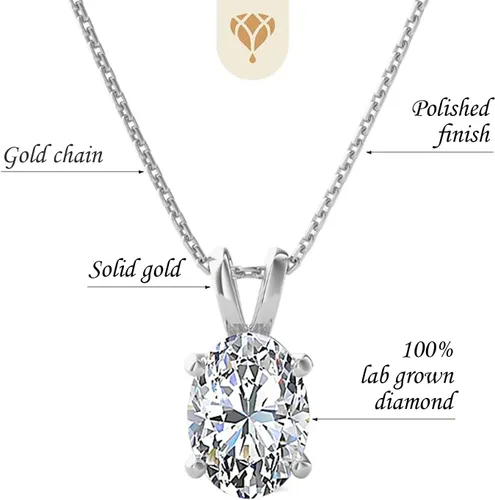 Vista 3 de The Diamond Deal VS1-VS2 Clarity (.25-1.00 quilates) Cttw Cttw - Collar con colgante de diamante solitario de forma ovalada cultivado en laboratorio