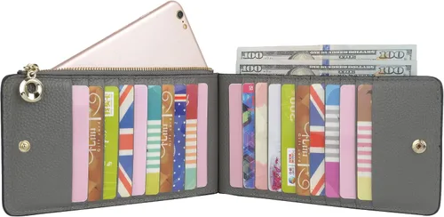 Vista 3 de Yaluxe- Cartera para mujer con bloqueo RFID, de cuero genuino, multiorganizador de tarjetas con bolsillo con zíper, L
