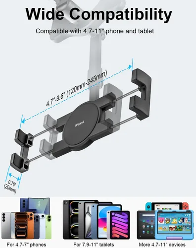 Vista 6 de Soporte para tableta de espejo retrovisor para automóvil, soporte para tableta de automóvil, clip universal giratorio de 360°, para iPad Pro Air
