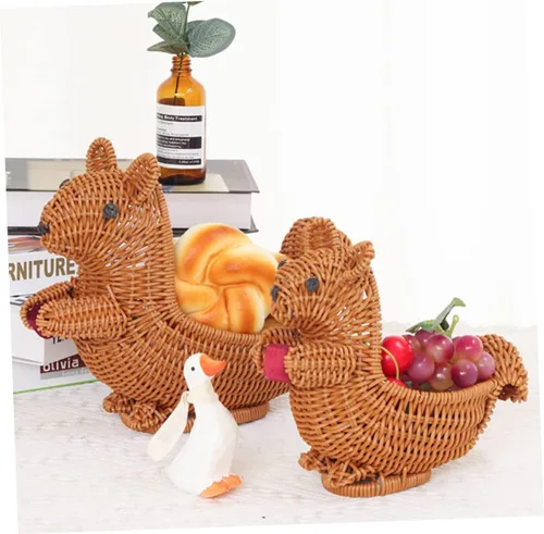 Vista 4 de Cesta de frutas y pan de ardilla para cocina, almacenamiento portátil de cesta de frutas
