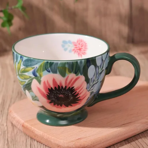 Vista 4 de Taza de Café de Cerámica Grande Hecha a Mano de Otoño (600ml) Linda Taza Vintage de Cereales con Flores para Otoño Taza Acogedora para Regalo