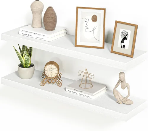 Vista 35 de Heimlove Juego de 2 estantes flotantes de 16 pulgadas para pared, estante negro para baño pequeño, dormitorio, sala de estar, cocina, decoración