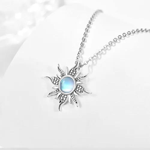Vista 3 de Sun Necklace S925 Sterling Silver Vintage Moonstone Retro Sunburst Pendant Retro Sunshine Necklaces for Women Girls Boys Men